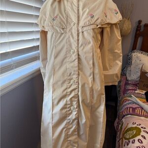 Vintage Cream Embroidered Collar Women’s Rain  Coat